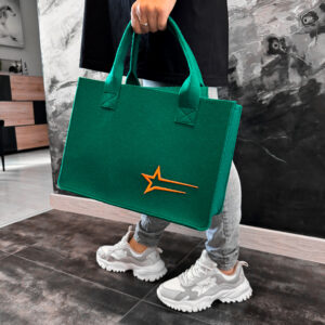 Zielona torebka z pomarańczowym logo su1eckiyclothes